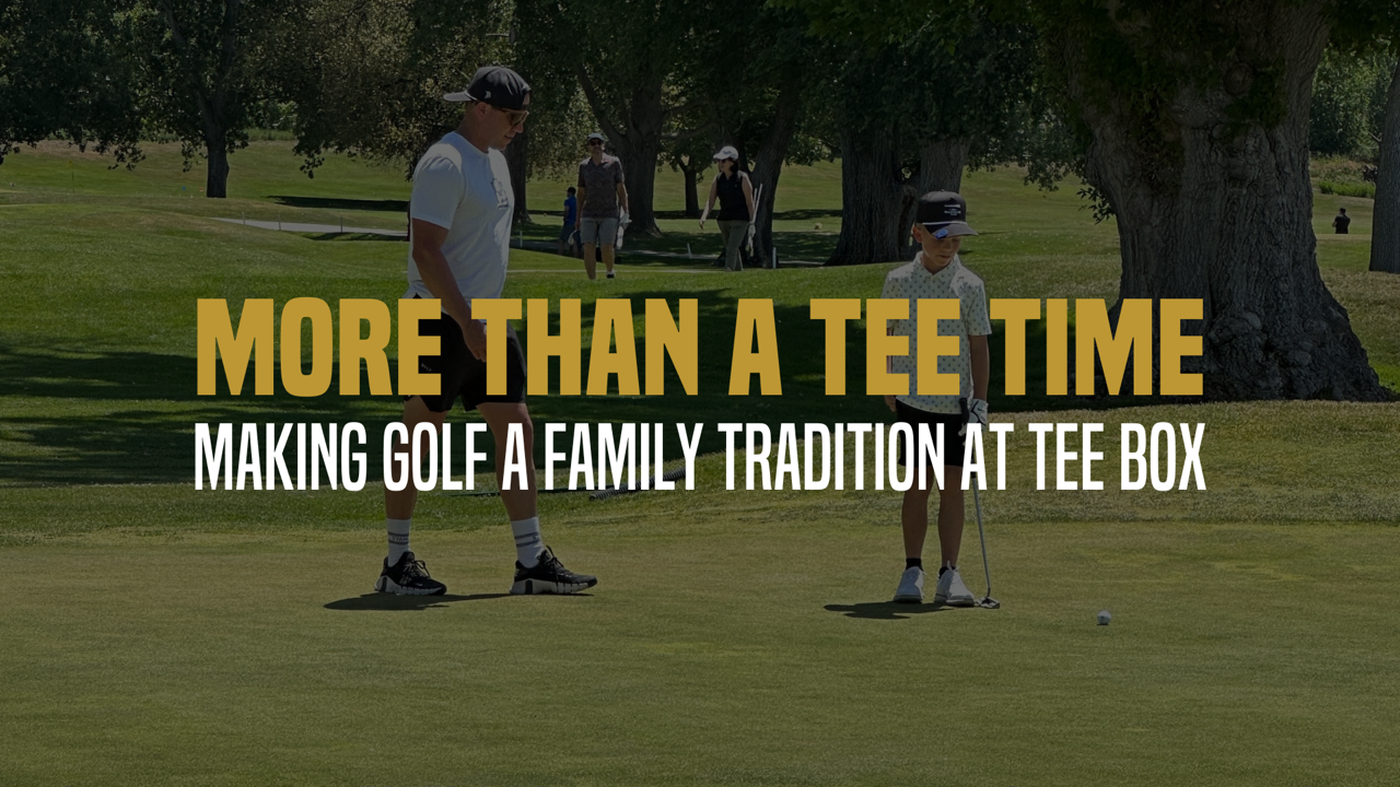 An image of adults and kids learning and playing golf at Tee Box St. George.