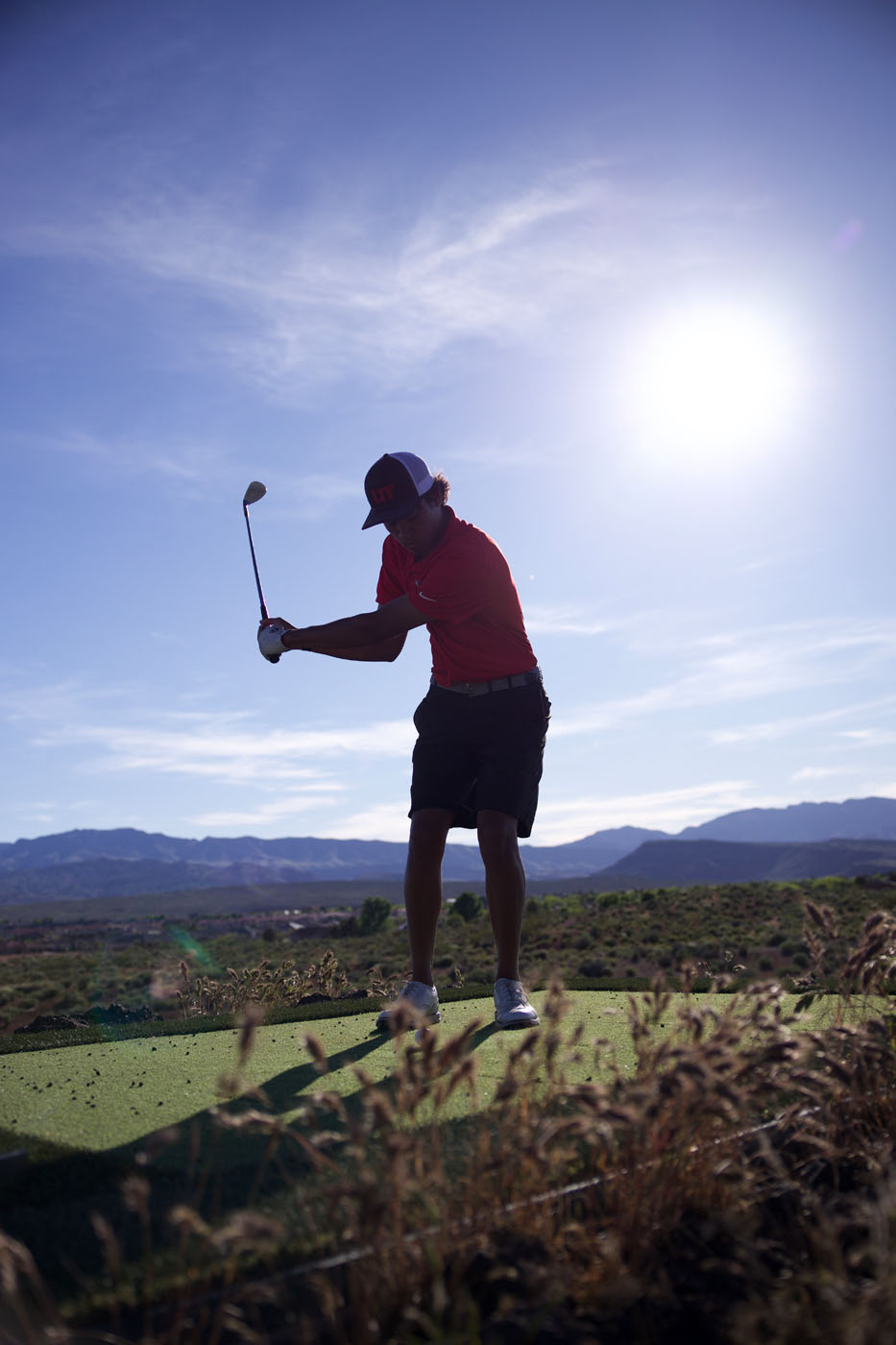 A golfer on a course.